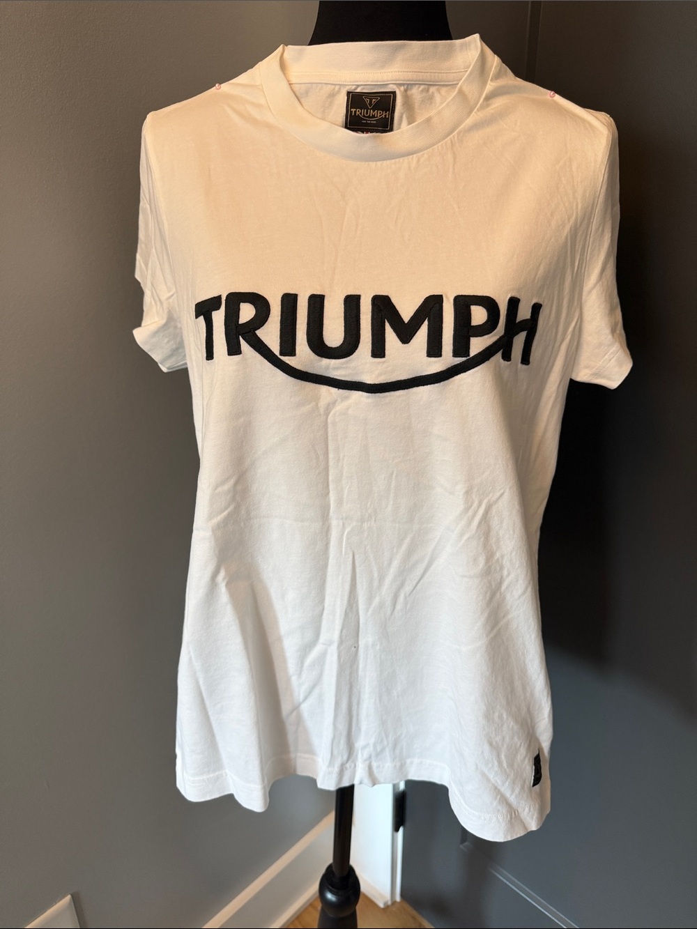 Triumph White Tee with Black Logo - Women's Short Sleeve Top